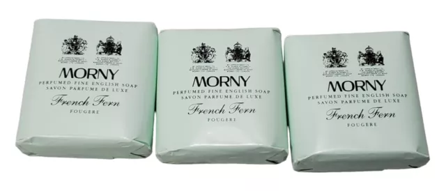 Jabón inglés fino perfumado helecho francés Morny 2,6 ozs x 3,75 g, conjunto de 3