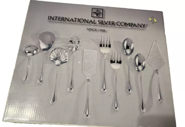 International Silver Co. Yorkshire Bead 10 piece serving set Silverplated NIB