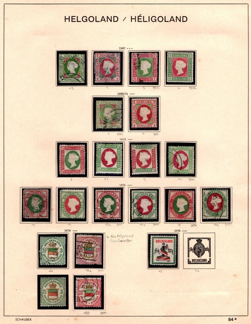 Helgoland Urige Sammlung mit guten Werten, teils gepr., auf Vordruck 1867 - 1879