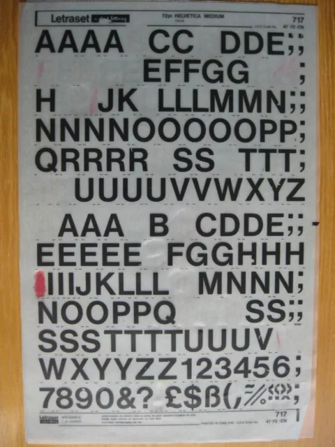 .1 x Letraset Upper & Num  HELVETICA MEDIUM  72pt  19.3mm Sheet 717  a(bb)