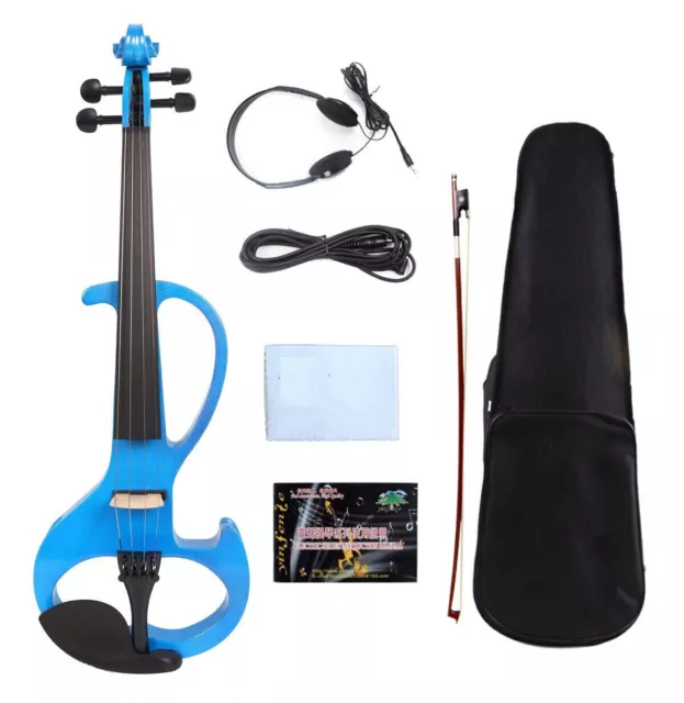 Blue 4 String Electric Violin 4/4 Silent Violin Solid Wood Violin Bow Case