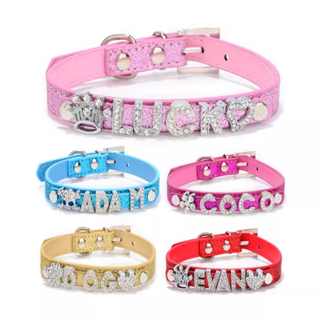 Collar personalizado para perro gato hágalo usted mismo nombre letra pequeña mascota cachorro collar de cuero ostentoso 3