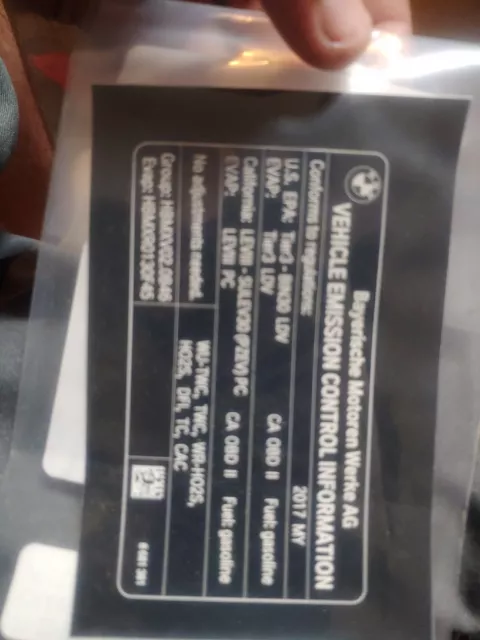BMW Emission Control Label: 712010 Part Number - 71-22-8-681-461