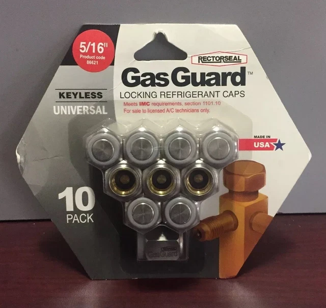RECTORSEAL GASGUARD KEYLESS Locking 5/16” Refrig Gas Caps Universal-10