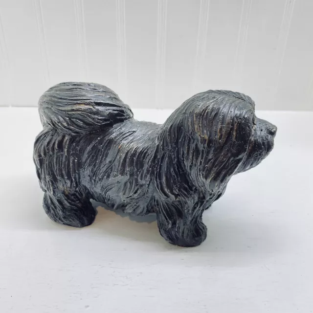 Vintage BRONZE LHASA APSO DOG Statue Figurine Solid Detailed