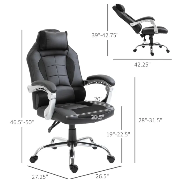 Office Chair Ergonomic Executive Swivel Racing Style Recliner Gaming Chair Black 2