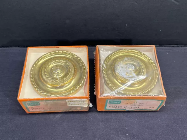 2 NOS Sets of Vtg Sears Tieback tie back Holders Brass Gadroon Drapery  Curtains