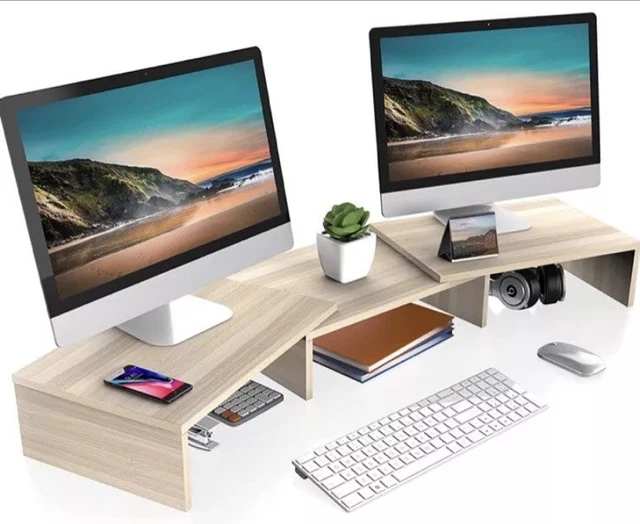 FITUEYES DUAL MONITOR Stand Wood PC Laptop Computer Screen Riser £21.51 ...