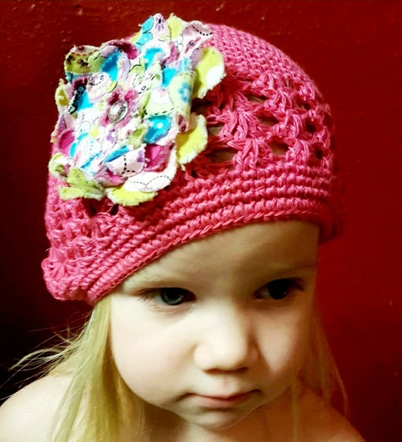 Homemade Crochet Kids Cap With 🌼 Flower On It Pink