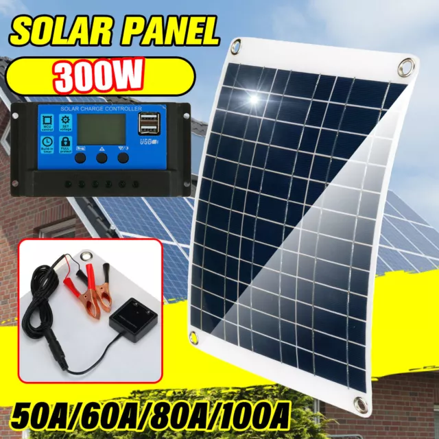 Kit Panneau Solaire 300W 50A-100A Chargeur Batterie 12V pour Bateau de Caravane