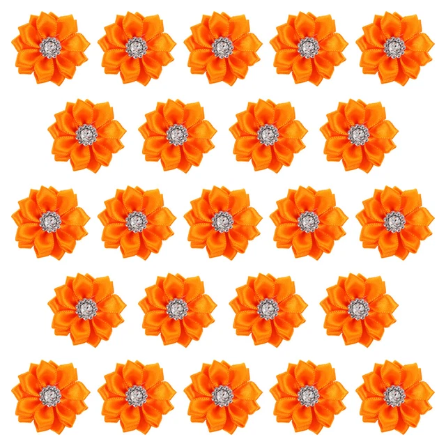40pcs ruban fleurs arcs avec strass Appliques bricolage artisanat couture
