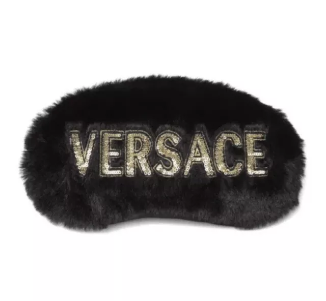 Versace Logo Sleep Mask Black Gold Sequin Embellished $225 New In Box