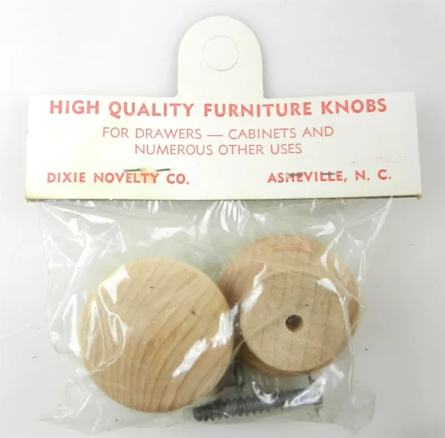 Dixie Novelty Co. 1-1/2" Wood Cabinet Drawer Knobs - 1 Pair w/ Screws - NIP ~ MS