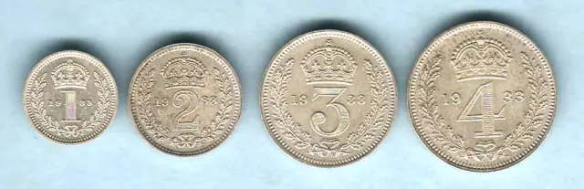 Great Britain. 1933 George V - 4 Pce Silver Maundy Set. 1d,2d,3d, & 4d. aU/U-UNC