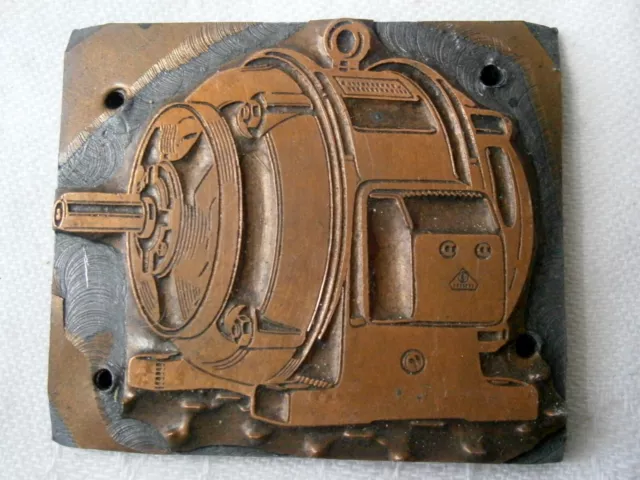 GROSSER ALTER DRUCKSTOCK (10)  MOTOR MIT WELLE ELKTROMOTOR ca. 1930