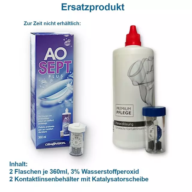Ersatz für Aosept Plus 2x360ml / Premium Pflege - Peroxid 2 x 360ml / 2 Behälter