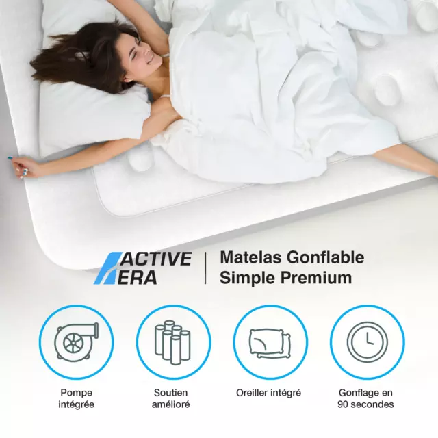 Matelas Gonflable Premium Active Era 1 Place, Pompe Électrique Oreiller Intégrés 2