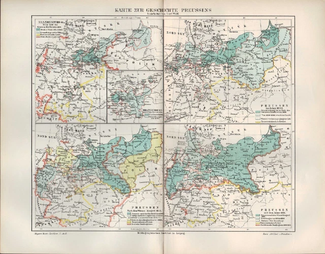 MAP MAP 1896: map of the history of Prussia. Prussia £17.39 - PicClick UK