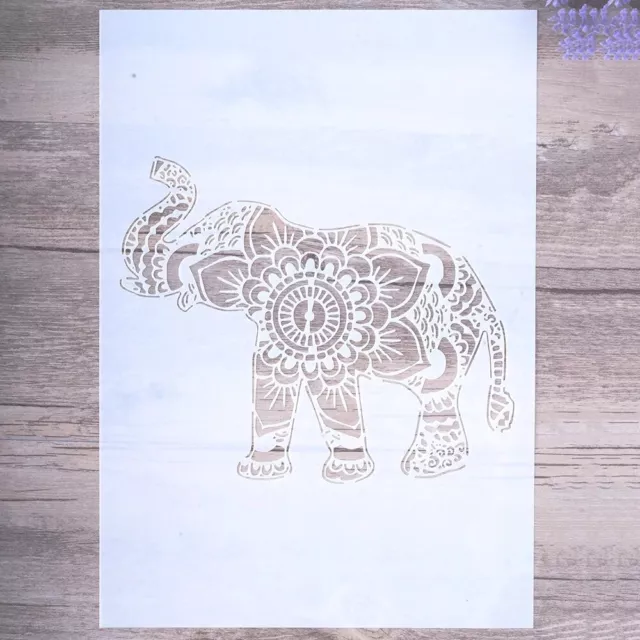 A4 Mehndi Henna Mandala Elephant Plastic Stencil Reusable Mylar Flexible Paint