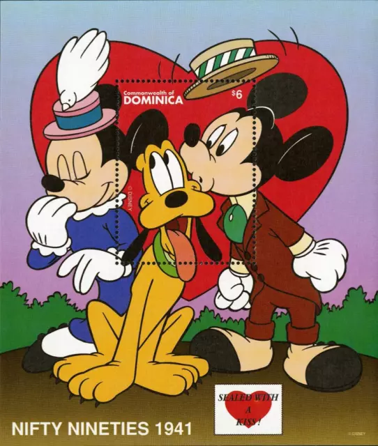 Dominica #SGMS2256c MNH S/S 1997 Nifty Nineties Kisses Pluto Minnie Heart [1935]