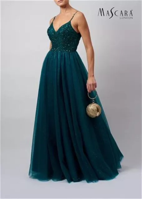 Mascara MC11924 size 4 forest green Evening Gown tulle beaded bustier BNWT