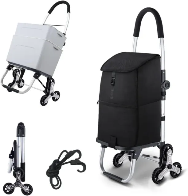 Ticci Shopping Cart Lightweight Foldable Waterproof Black With 6 Wheels - Stairs