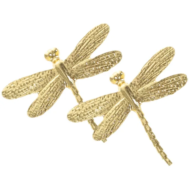 2 Pcs Brass Dragonfly Ornament Zinc Alloy Metal Door Knobs Pull Handle