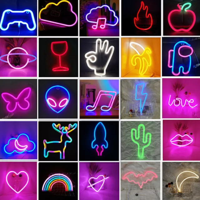 Neon LED Sign Light Wall Lights Colorful Room Bar Lamp Easter Art Battery USB