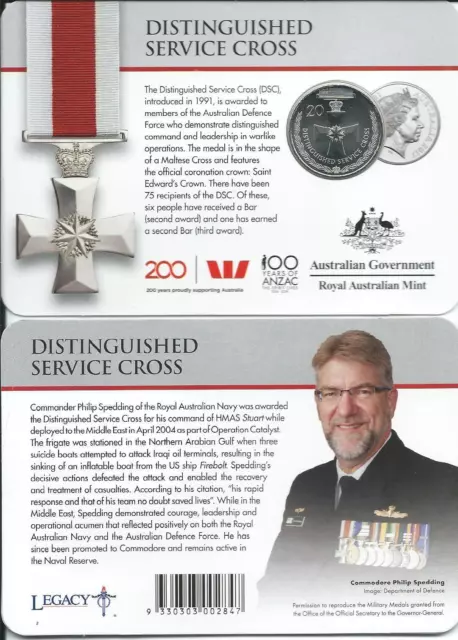 2017 ANZAC Legends 20c Distinguished Service Cross Carded Coin D4-575