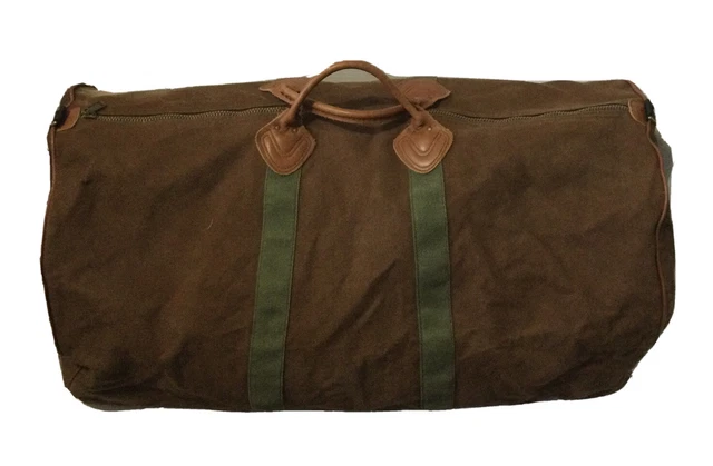 Vintage LL Bean Canvas Large Duffel Bag Leather Handles 26 x 12 x 12
