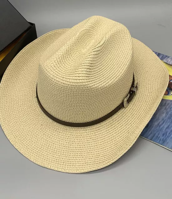 Unisex Men Women Paper Straw Cowboy Panama Hat Adjustable Size