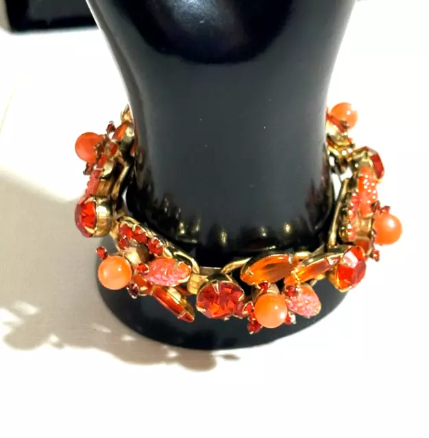 Gorgeous Antique Unsigned Juliana Orange Crystal Rhinestone 5 Links Bracelet