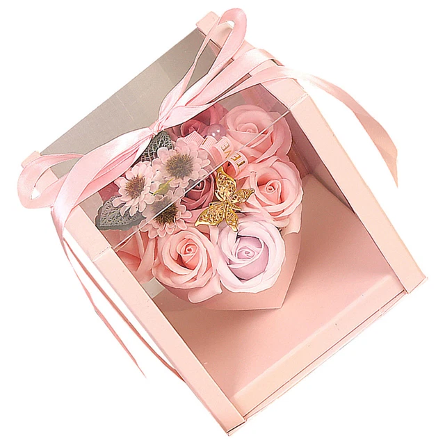 Scatola regalo fiori di sapone cesto compleanno per donna bagno di fiori rosa signorina