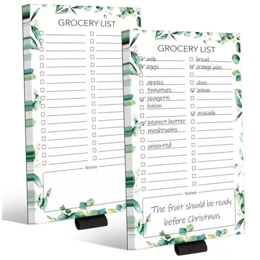 2 PCS Magnetic Grocery List Pads for Fridge, 4.5x7.5 Inches Magnetic Note Pad