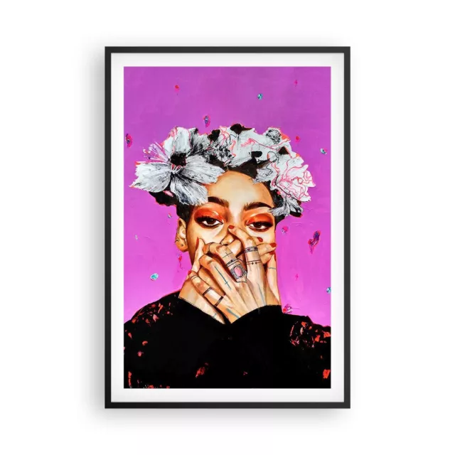 Cuadro Poster de Pared 61x91cm Marco Mujer Retrato Corona De Flores Wall Art