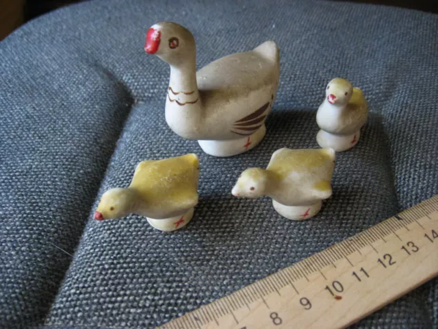 Antique Porcelain (biscuit) figurines, a group of four geese, miniature ,USSR