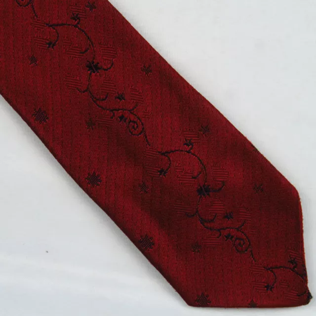 Vtg Wembley Mens Neck Tie Red Black Floral Pattern Skinny 55x1.75