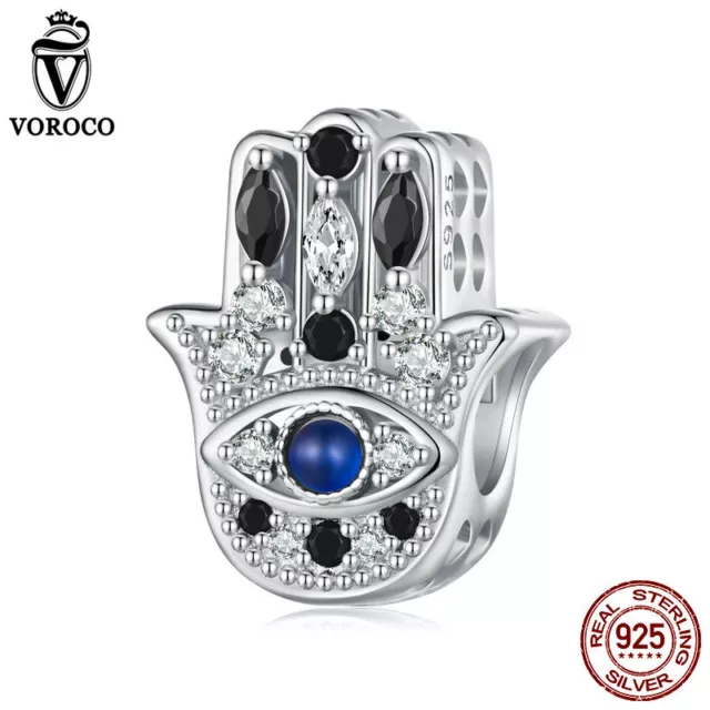 Women Fashion 925 Sterling Silver Fatima's Hand Bead Charm Fit Bracelets Voroco