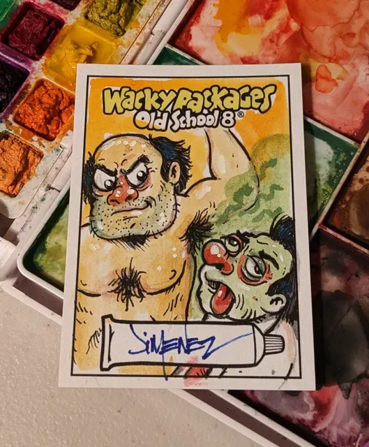 Topps Wacky Paquetes Vieja Escuela 8 Bocetos Tarjeta Guarda del Miedo Jiménez Arte Original