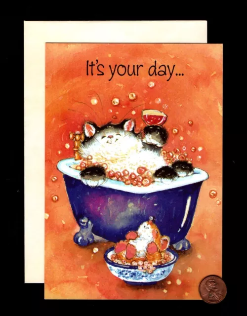 HTF Birthday Cat Tub Cocktail Mouse - CUTE INSIDE Margaret Sherry Greeting Card