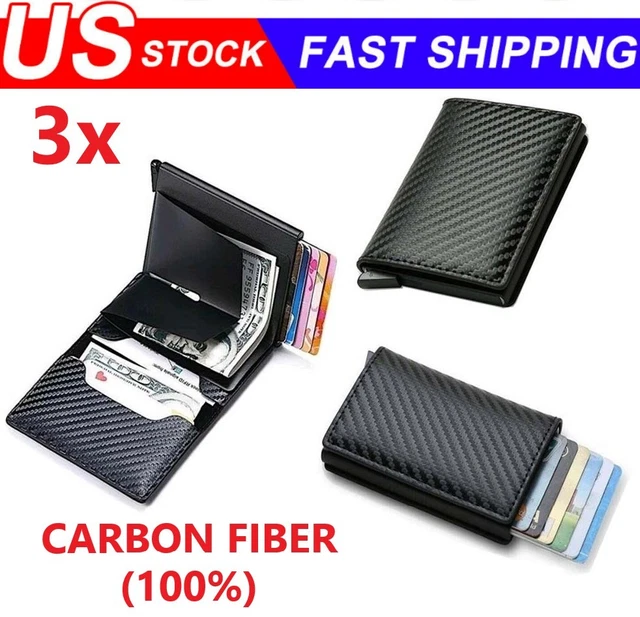 LEATHER CARBON FIBER Mens Wallet  RFID Blocking Purse Slim ID Credit Card Holder