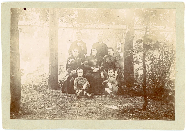 France, Family photo in a courtyard, ca.1880, vintage albumen print vintage a