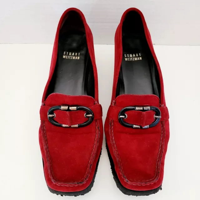 Stuart Weitzman Red Suede Loafers Slide-on Small Wedge Shoes Women's 7m 25592