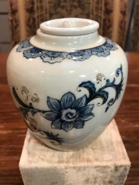 Chinese Import Blue & White Pottery Vase Ginseng Tea Jar Small 4.5” Asian Vase