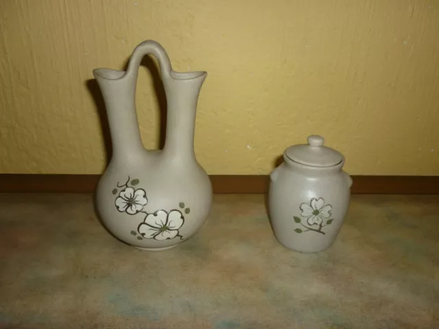 Pigeon Forge Pottery Wedding Vase Dogwood Double Vase & Small Crock Tennessee