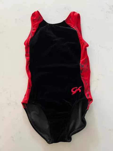 GK Elite CM Child Medium Gymnastics Dance leotard Ultra SOFT Red Black