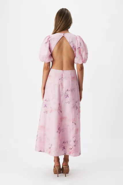 Bardot Size XL Malina Floral Midi Dress Pink Flora Cutout Puff Sleeve NWOT Flaw 2