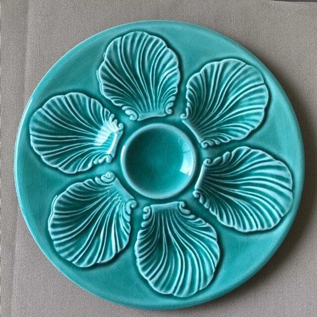 Lot De 6 Assiettes à Huîtres En Faïence D'art Proceram - Couleur Verte - Occasion