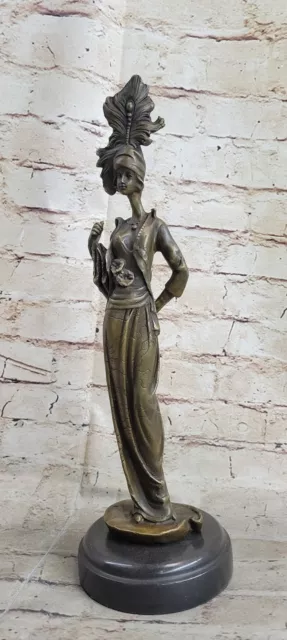Bronze Sculpture Hand Made Lady Holding Feathers Hot Cast Museum Quality Work