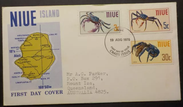 1970 Niue First Day Cover.Crabs(LotE324923188)Free Post